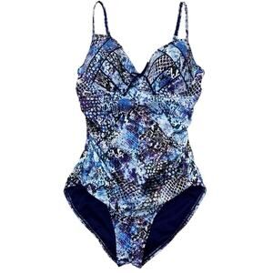 SPANX Blue Python Nile Bra-Llelujah One Piece Swimsuit 8 B/C
